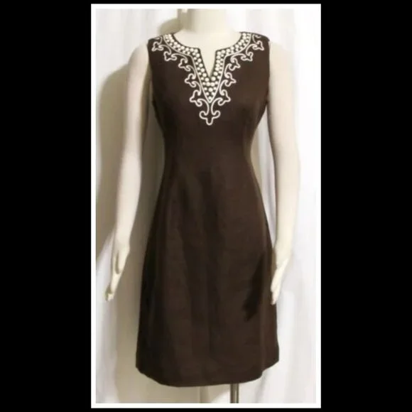Talbots | Dresses | Ladies Talbots Brown Linen Beaded Sheath Dress Sz 4  Orig 67 | Poshmark